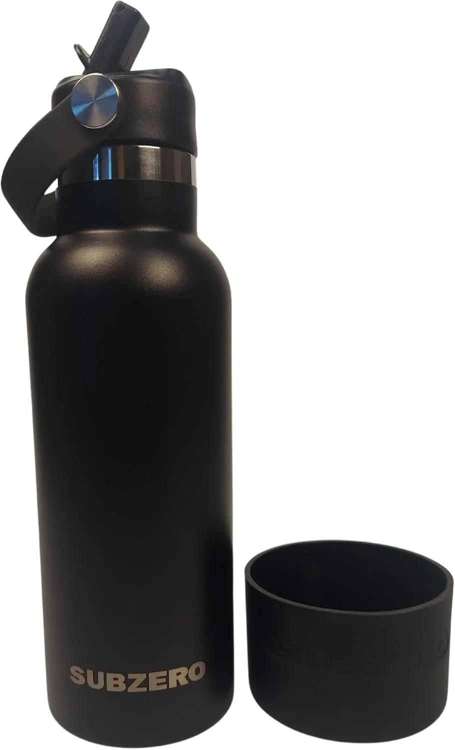 17oz Water Bottle with Spill-Proof, Flip-Straw Lid by Subzero - Vacuum Insulated, Stainless Steel Beverage Thermos for Workout, Hiking, School - Dishwasher Safe - Silicone Boot Included (Black)