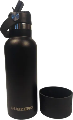 17oz Water Bottle with Spill-Proof, Flip-Straw Lid by Subzero - Vacuum Insulated, Stainless Steel Beverage Thermos for Workout, Hiking, School - Dishwasher Safe - Silicone Boot Included (Black)