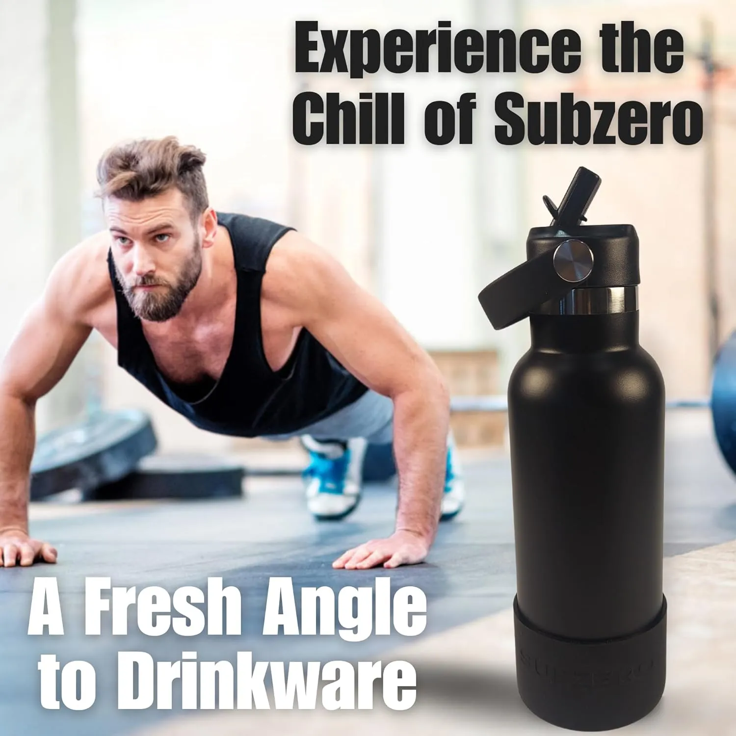 17oz Water Bottle with Spill-Proof, Flip-Straw Lid by Subzero - Vacuum Insulated, Stainless Steel Beverage Thermos for Workout, Hiking, School - Dishwasher Safe - Silicone Boot Included (Black)
