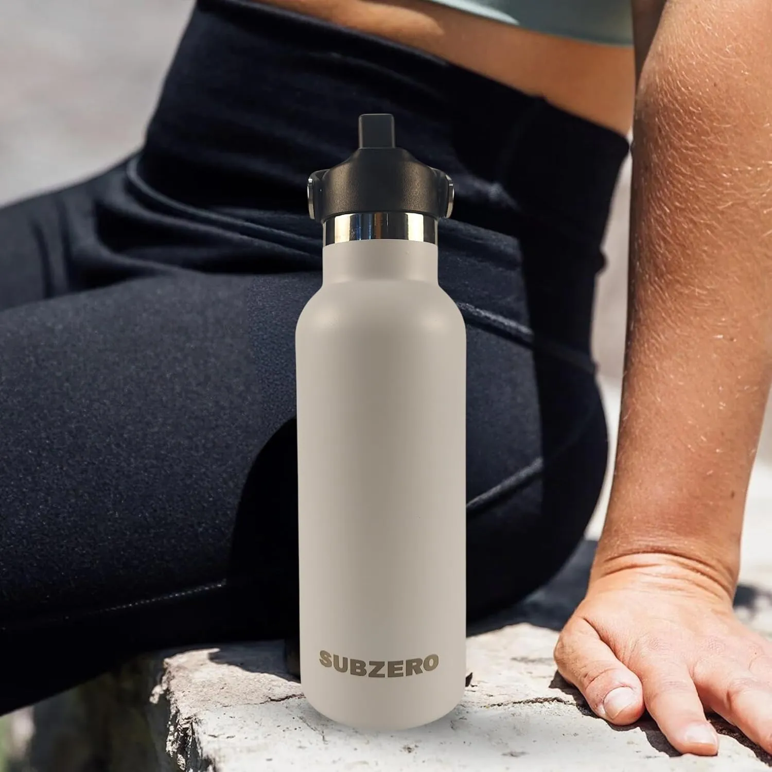 17oz Water Bottle with Spill-Proof, Flip-Straw Lid by Subzero - Vacuum Insulated, Stainless Steel Beverage Thermos for Workout, Hiking, School - Dishwasher Safe - Silicone Boot Included (White)