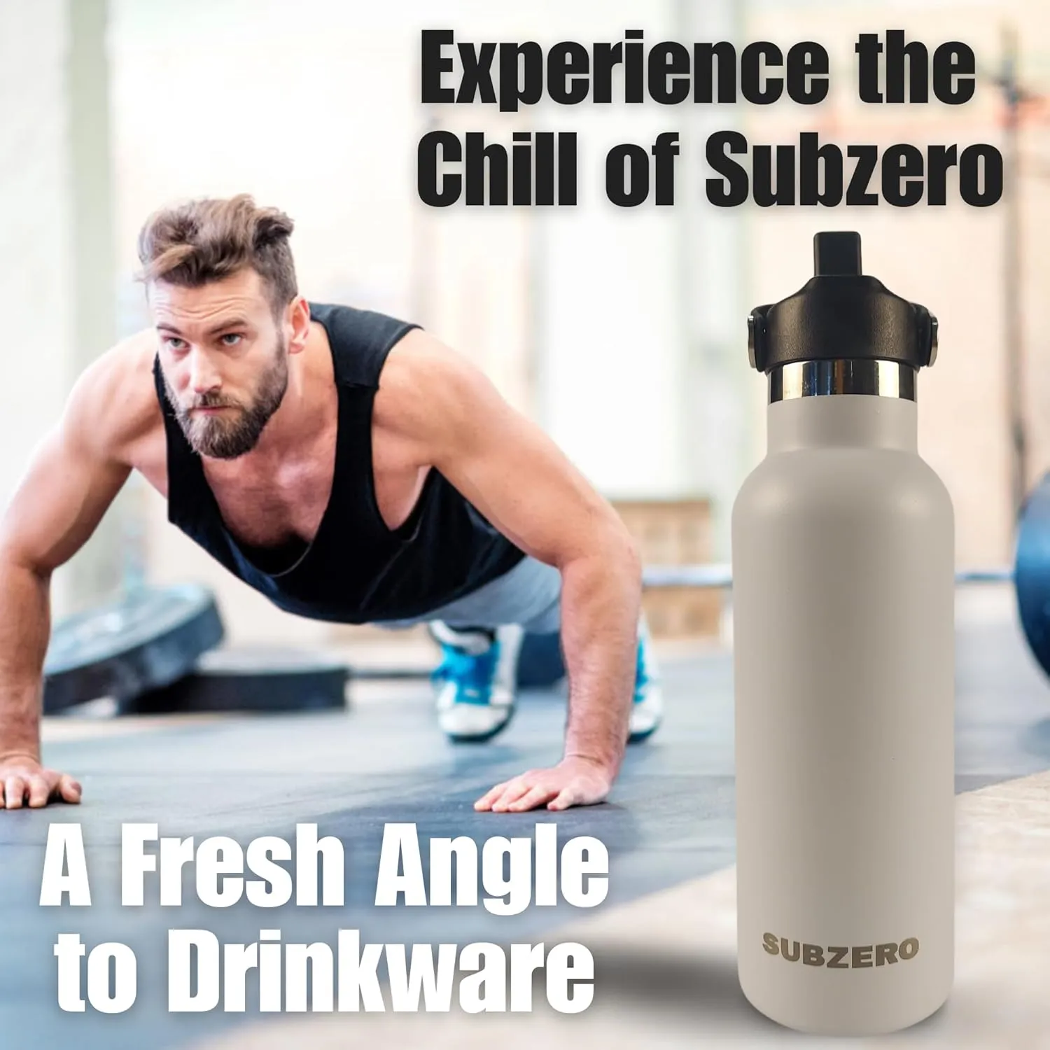 17oz Water Bottle with Spill-Proof, Flip-Straw Lid by Subzero - Vacuum Insulated, Stainless Steel Beverage Thermos for Workout, Hiking, School - Dishwasher Safe - Silicone Boot Included (White)