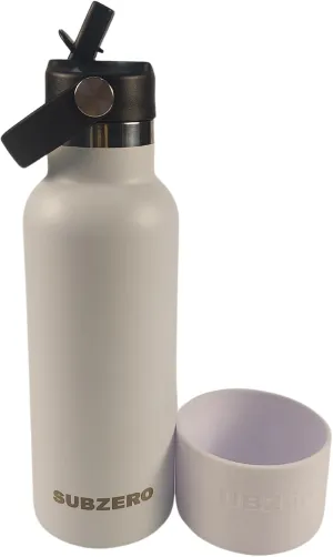 17oz Water Bottle with Spill-Proof, Flip-Straw Lid by Subzero - Vacuum Insulated, Stainless Steel Beverage Thermos for Workout, Hiking, School - Dishwasher Safe - Silicone Boot Included (White)