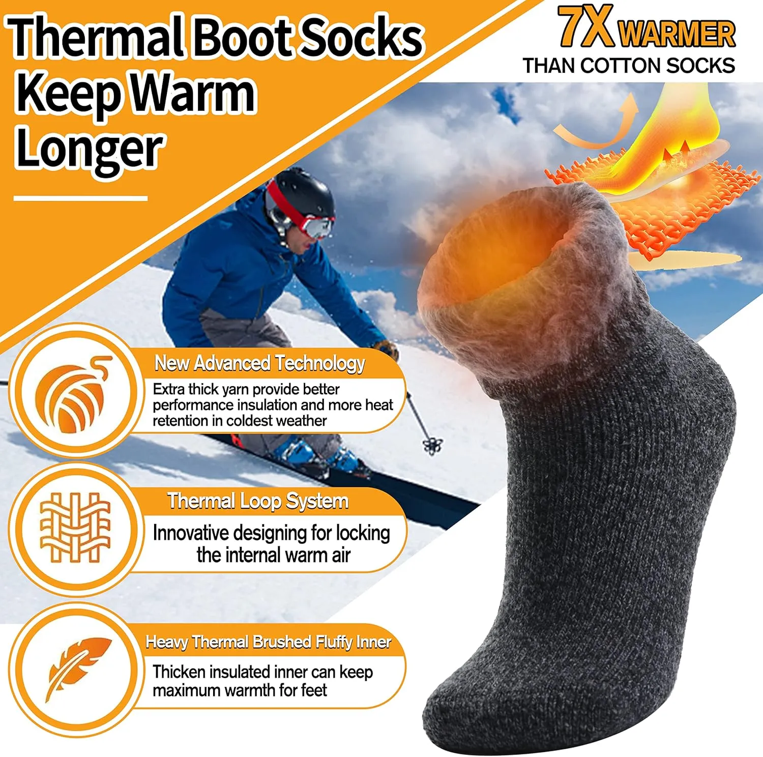 3 Pairs Warm Thermal Socks for Women & Men Winter Ski Thick Boot Insulated Socks for Cold Weather