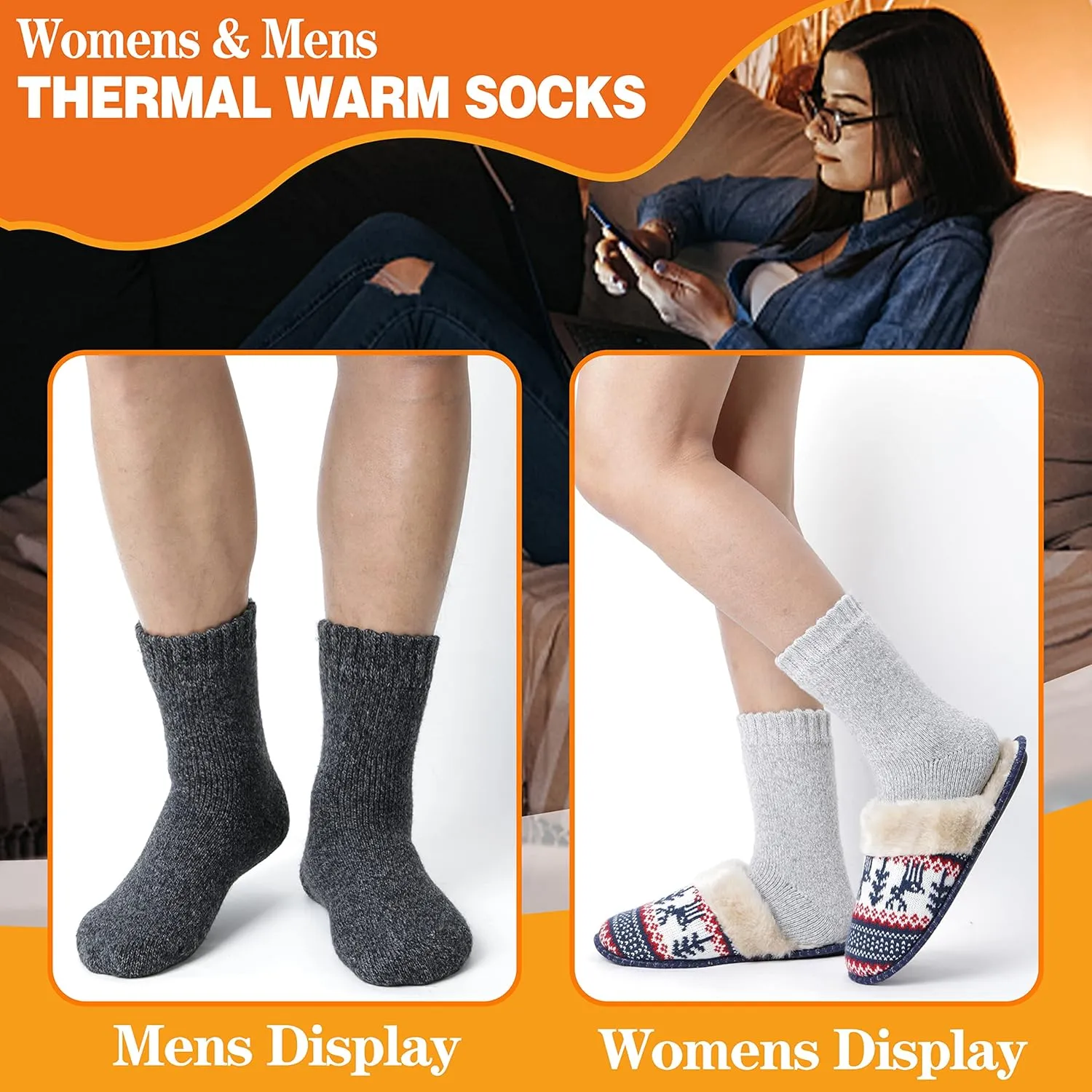 3 Pairs Warm Thermal Socks for Women & Men Winter Ski Thick Boot Insulated Socks for Cold Weather