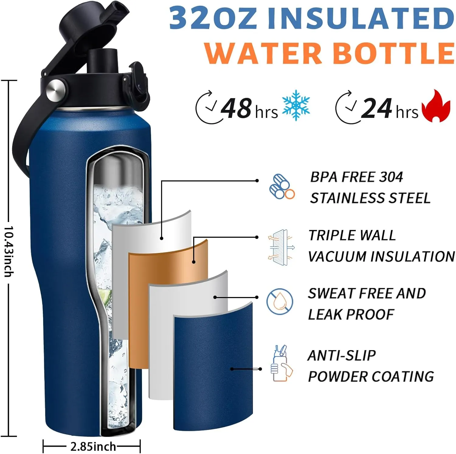 32 oz Stainless Steel Tumblers with Straw - Spout Lid, Carrier Bag, Paracord Handle, Keep Cold-48H & Hot-24H Vacuum Insulated Flask Water Bottles for Car Cup Holder, Bike, Stroller, Coffee Travel Mug