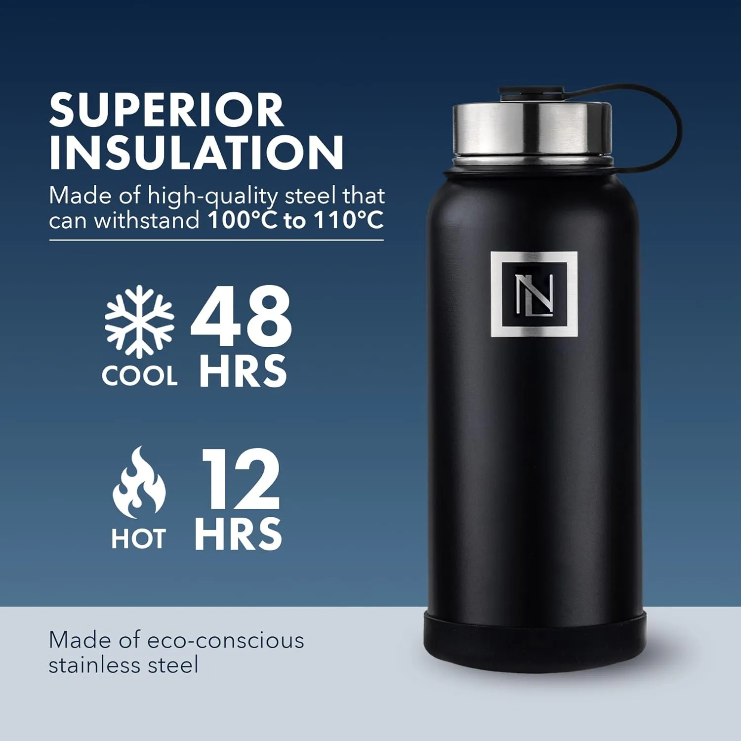 32 Oz Water Bottle With Magnetic Phone Holder Lid, Hydration Flask, Wide Mouth Stainless Steel Water Bottle With 3 Lids Straw & Spout Lid, Double Walled Insulated Thermos (Black)