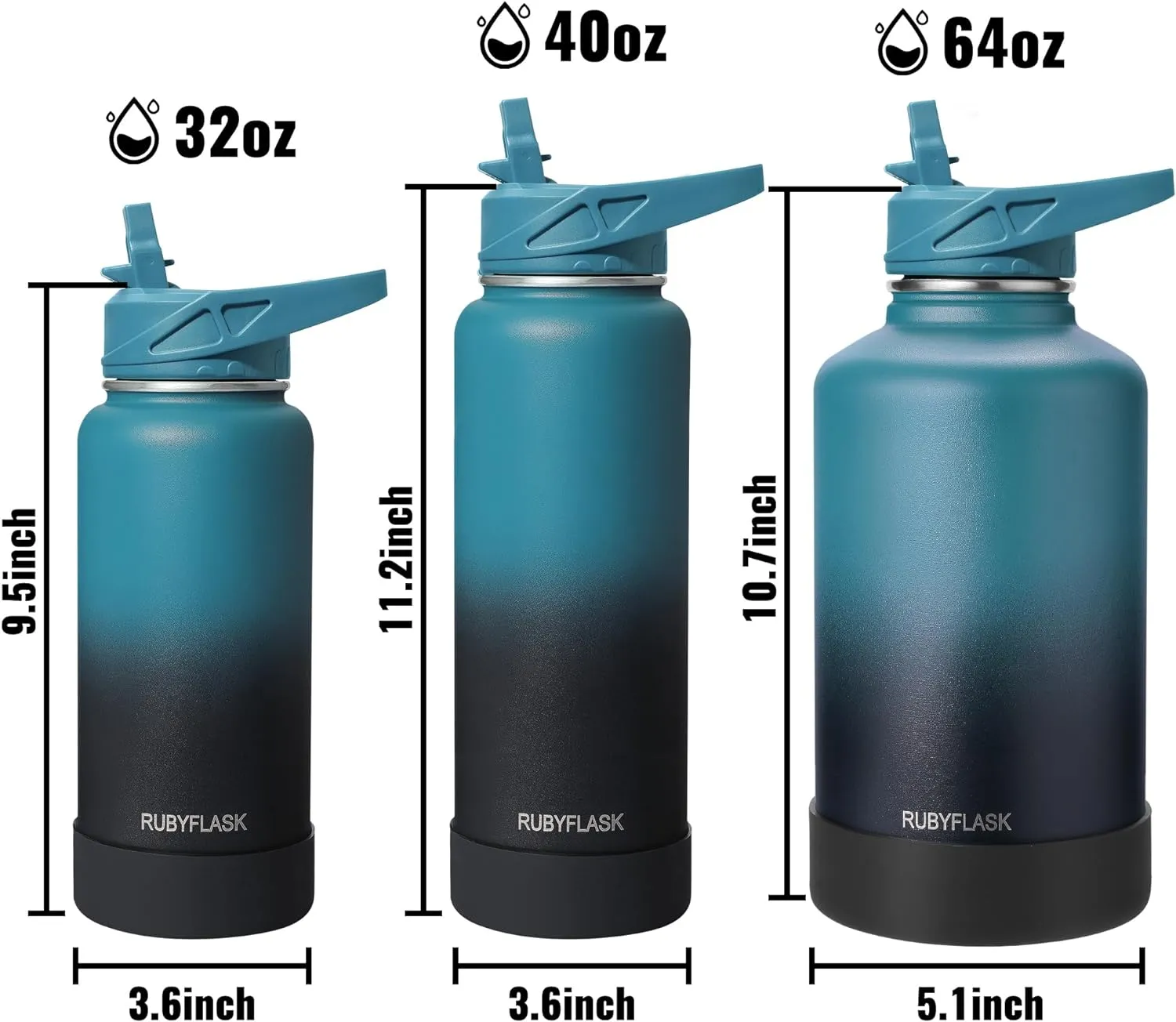 32oz Insulated Water Bottle with Straw, Stainless Steel Metal Vacuum Water Flask, Large Thermos Water bottle with Leakproof 3 Lids for Travel, Camping, Gym Sports Armygreen