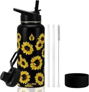 32oz Insulated Water Bottles,Sunflower Gifts for Women,Get Well Gifts for Women,Stainless Steel Double Wall Sports Water Bottle with Straws,2 Lids,Silicone Boot,Sister Birthday Gift