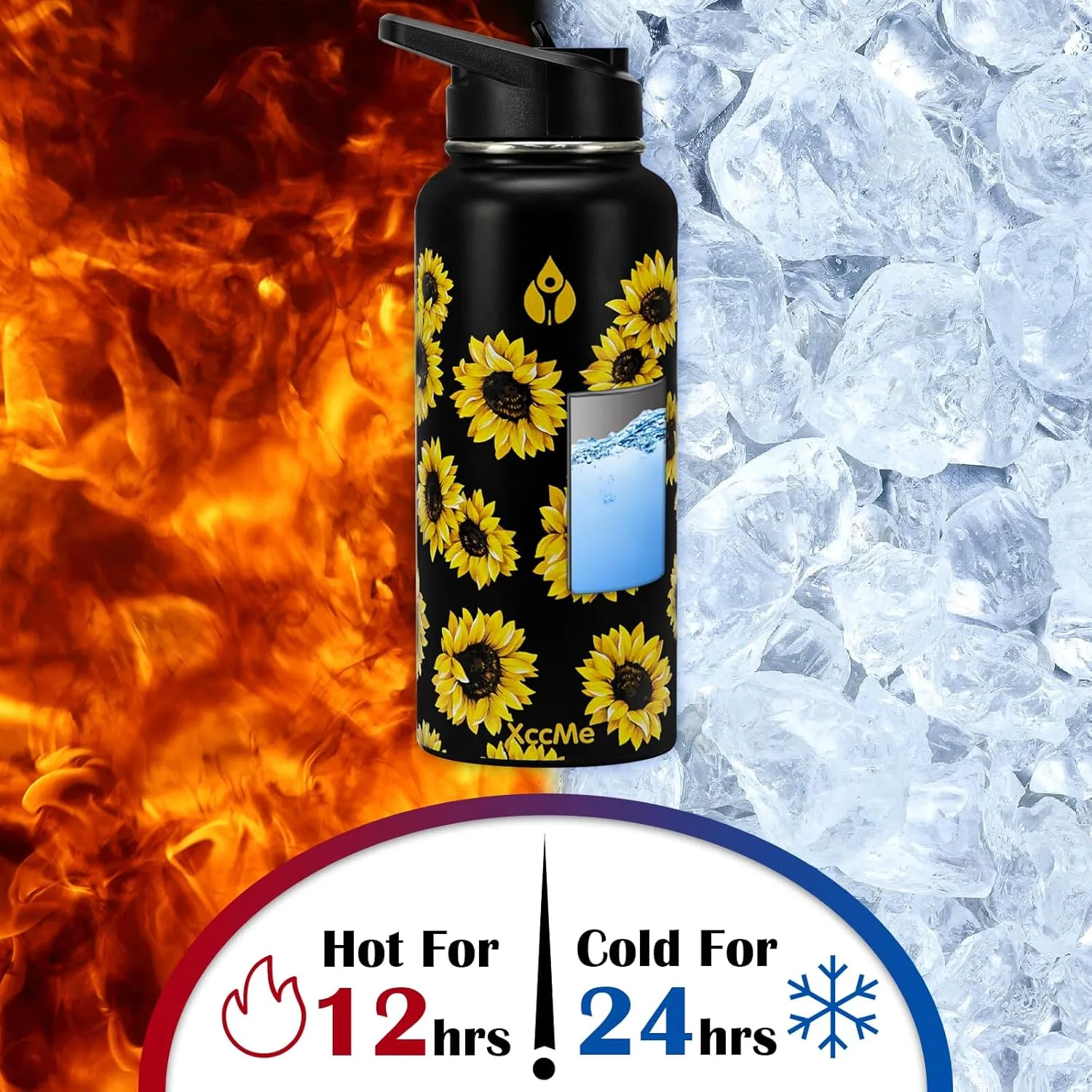 32oz Insulated Water Bottles,Sunflower Gifts for Women,Get Well Gifts for Women,Stainless Steel Double Wall Sports Water Bottle with Straws,2 Lids,Silicone Boot,Sister Birthday Gift