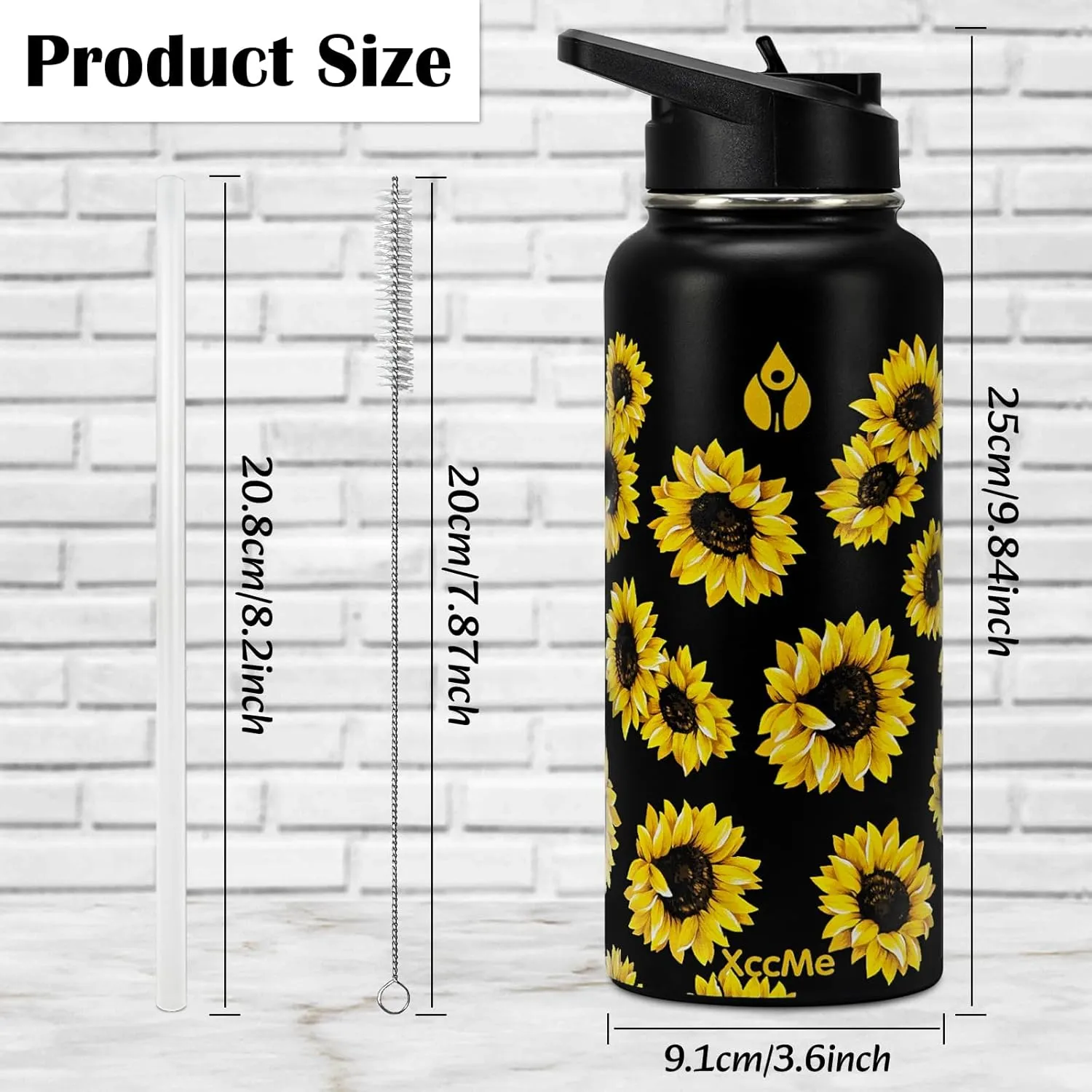 32oz Insulated Water Bottles,Sunflower Gifts for Women,Get Well Gifts for Women,Stainless Steel Double Wall Sports Water Bottle with Straws,2 Lids,Silicone Boot,Sister Birthday Gift