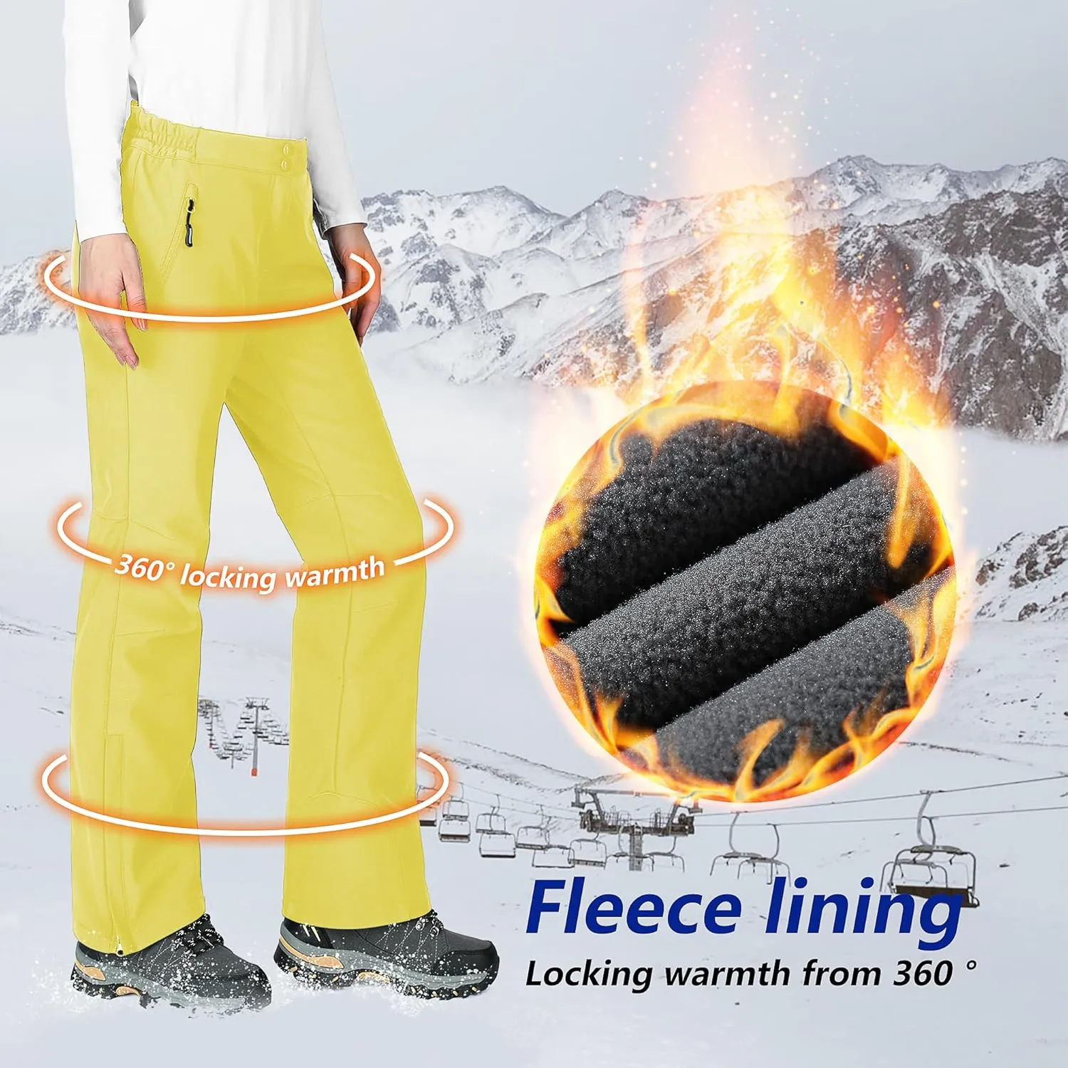 33,000ft Women's Softshell Snow Pants Waterproof Warm Ski Pants Insulated Ripstop Snowboard Winter Pants