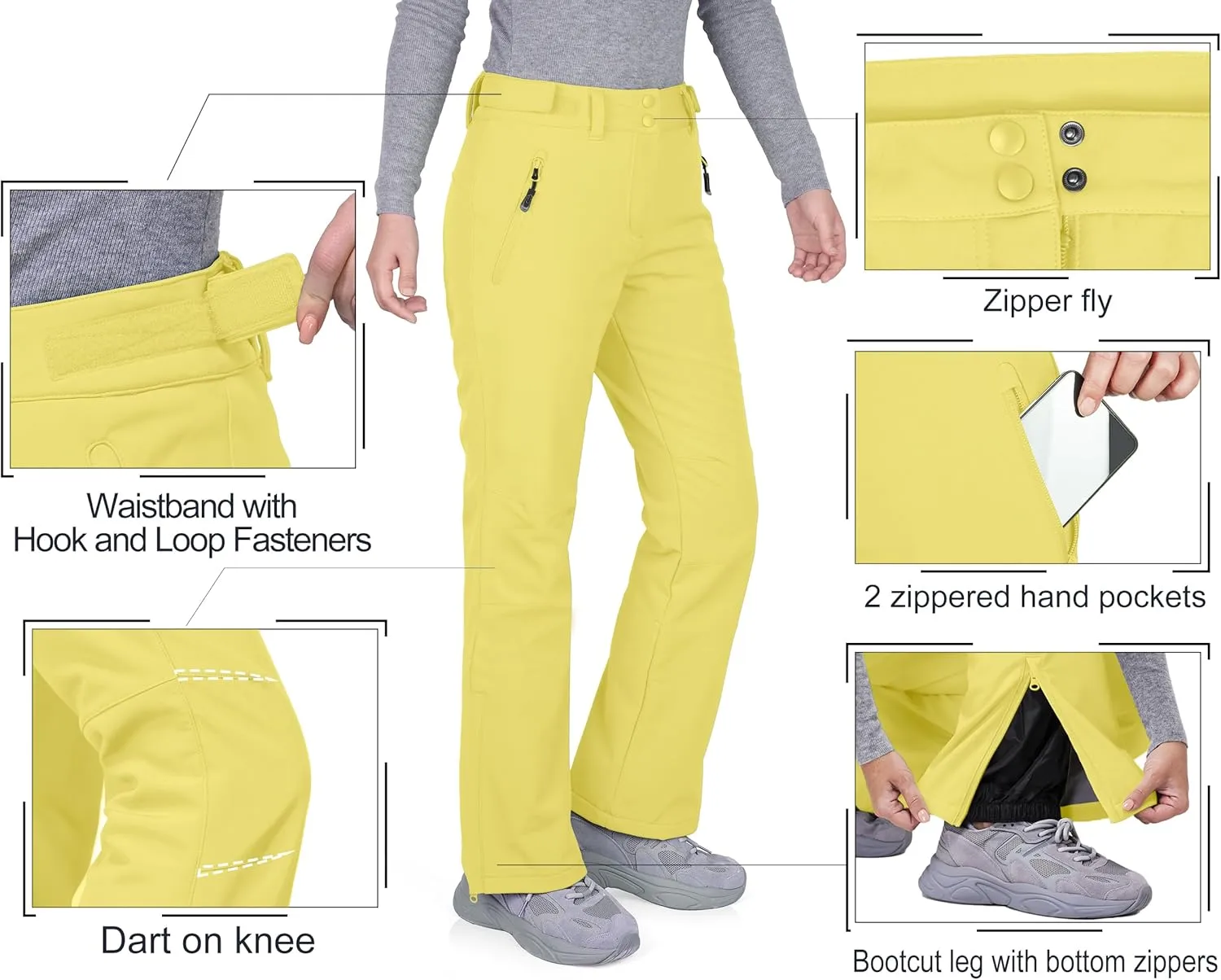 33,000ft Women's Softshell Snow Pants Waterproof Warm Ski Pants Insulated Ripstop Snowboard Winter Pants