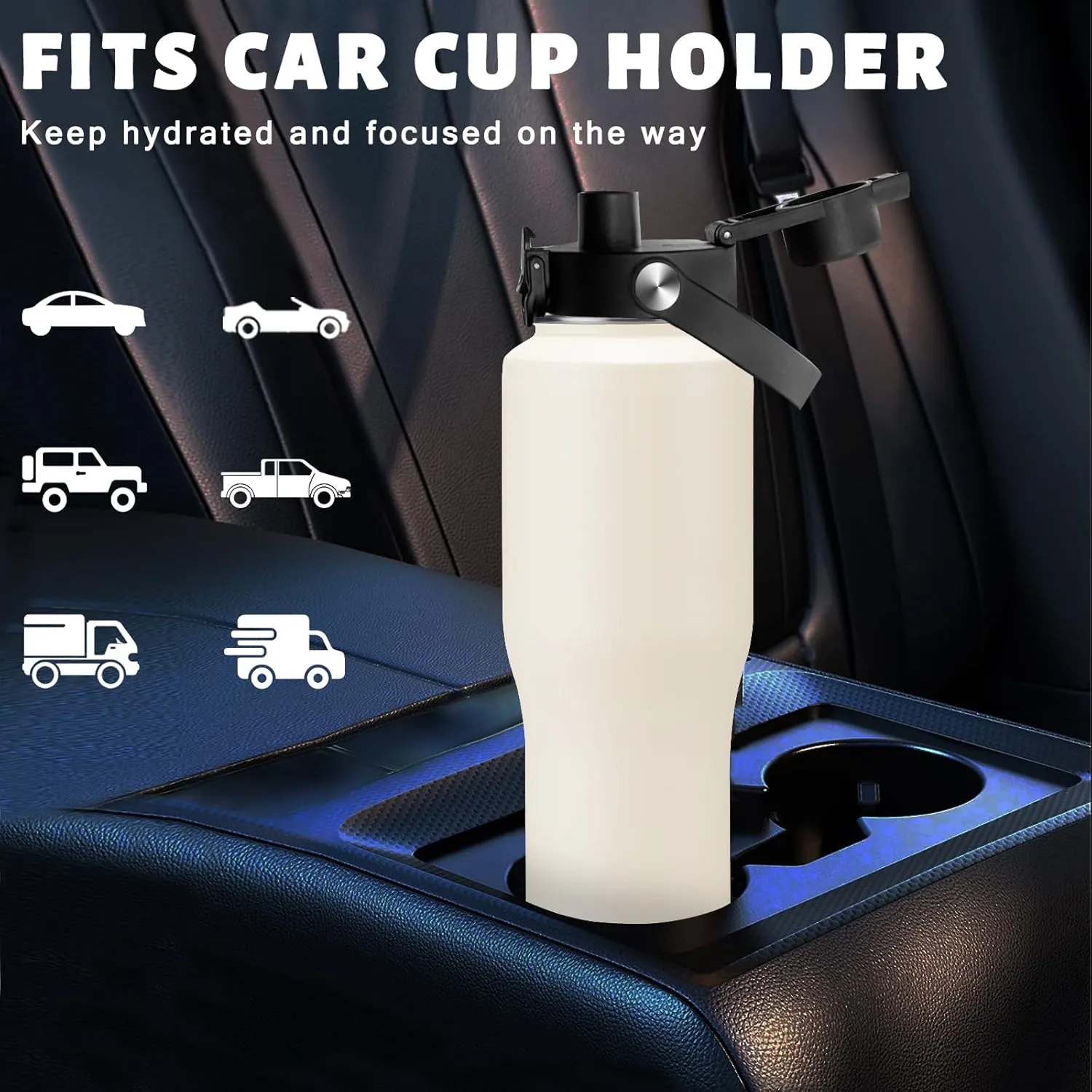 40 32 oz Water Bottle Insulated Tumbler - with Straw & Auto Chug Lid, Paracord Handle, Water Bottle Carrier Bag, Thermo Mug Travel Coffee Cup Fit for Car Cup Holder