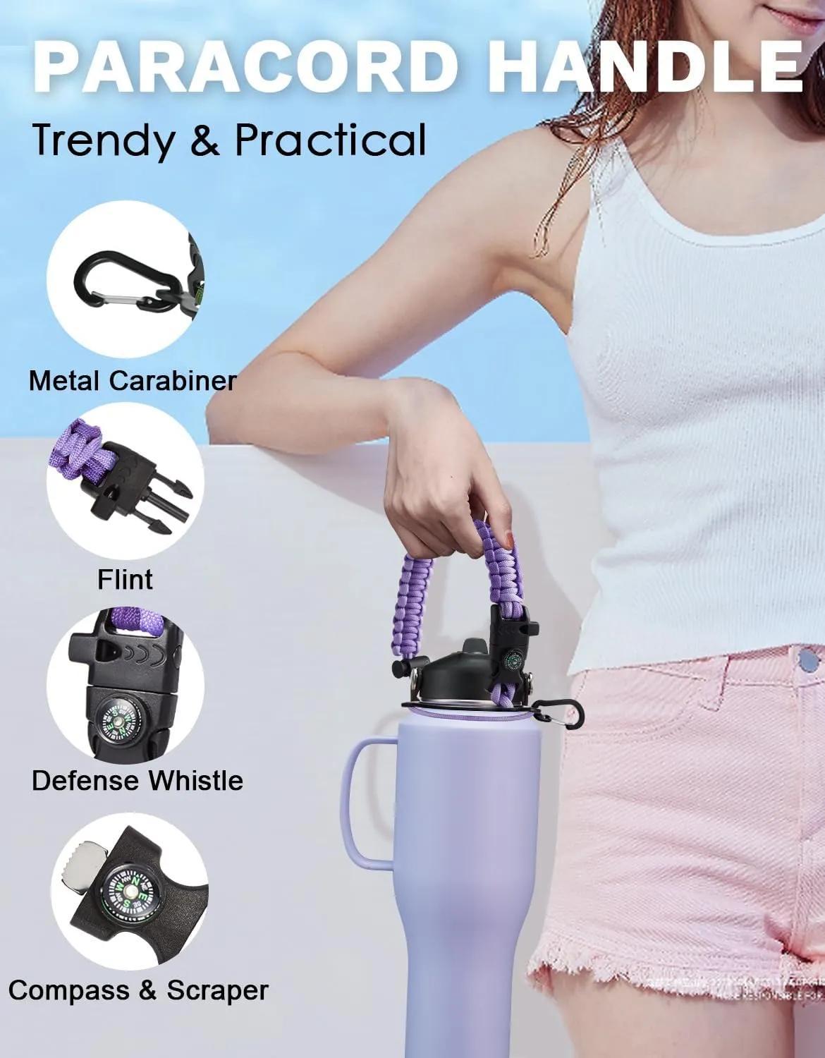 40 OZ Insulated Water Bottle with Straw - Tumbler Handle, Spout Lid, Carrying Case, Paracord Handle & Silicone Boot, Thermal Coffee Tumbler Travel Mugs Insulated for Car Work Gym Sports Men Woman