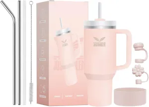 40 Oz Tumbler with Handle - Leak Proof Insulated Tumbler with Straw & Lid - BPA-free Stainless Steel Tumbler includes Silicone Boot, 3 Straws, 2 Straw Caps, & Cleaning Brush - Cream2.0