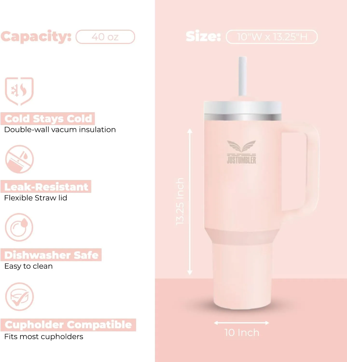 40 Oz Tumbler with Handle - Leak Proof Insulated Tumbler with Straw & Lid - BPA-free Stainless Steel Tumbler includes Silicone Boot, 3 Straws, 2 Straw Caps, & Cleaning Brush - Cream2.0