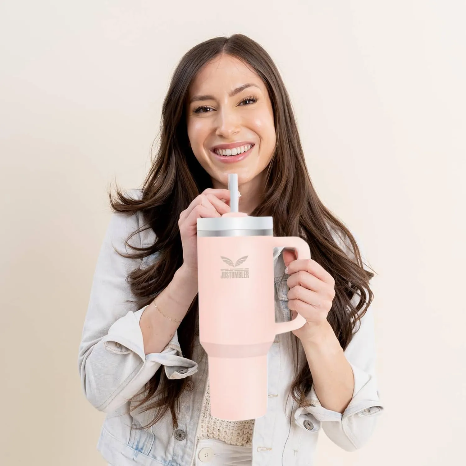 40 Oz Tumbler with Handle - Leak Proof Insulated Tumbler with Straw & Lid - BPA-free Stainless Steel Tumbler includes Silicone Boot, 3 Straws, 2 Straw Caps, & Cleaning Brush - Cream2.0