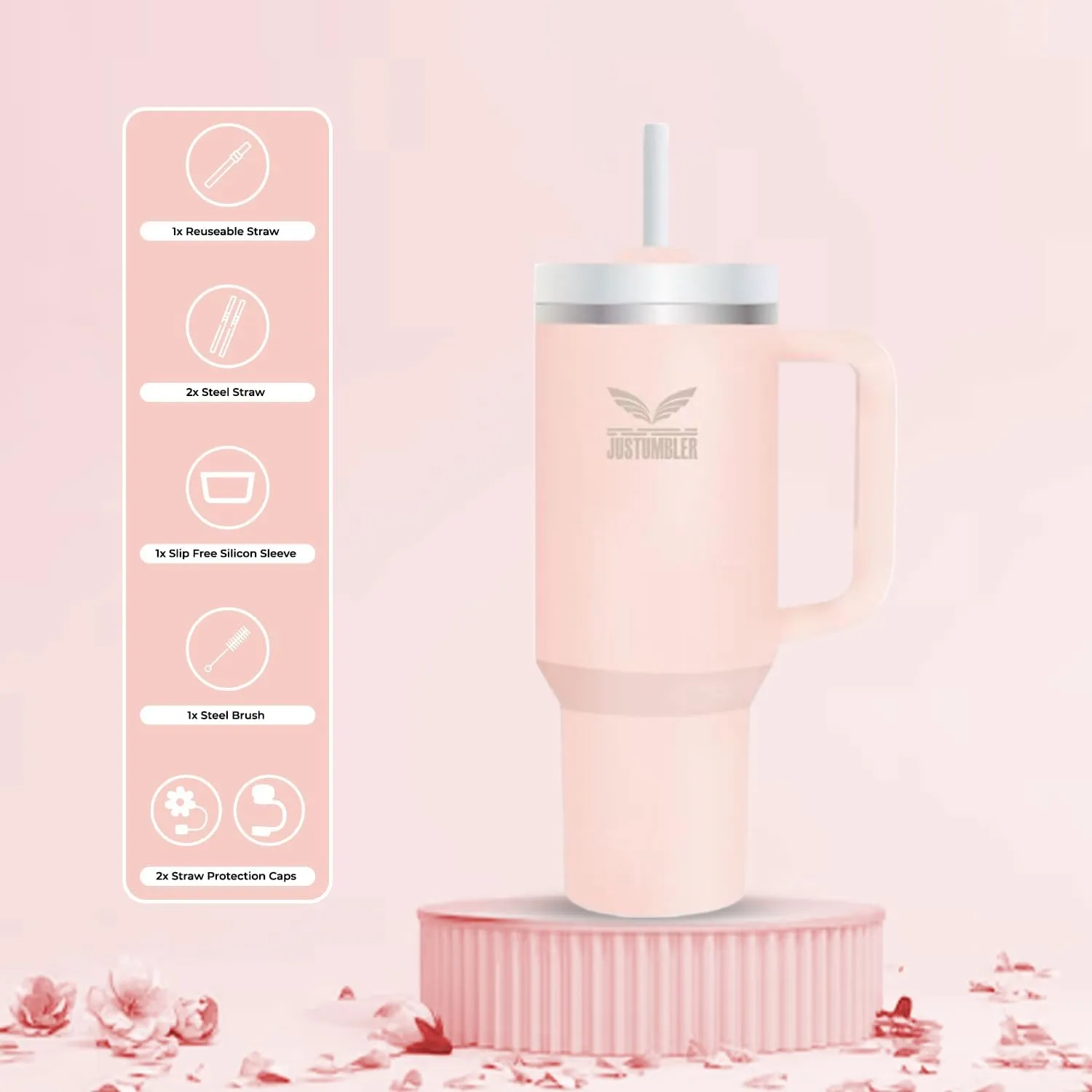 40 Oz Tumbler with Handle - Leak Proof Insulated Tumbler with Straw & Lid - BPA-free Stainless Steel Tumbler includes Silicone Boot, 3 Straws, 2 Straw Caps, & Cleaning Brush - Cream2.0