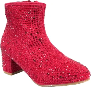 ABSOLEX Girle's Rhinestone Round Toe Block Chunky Low Heel Ankle Booties