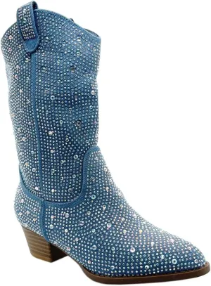 ABSOLEX Girls' Western Cowgirl Cowboy Pointed Toe Rhinestone Low Heel Boots