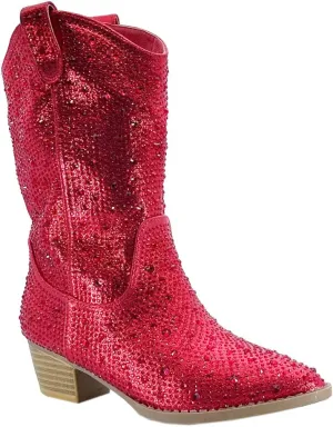 ABSOLEX Girls' Western Cowgirl Cowboy Pointed Toe Rhinestone Low Heel Boots