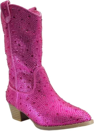 ABSOLEX Girls' Western Cowgirl Cowboy Pointed Toe Rhinestone Low Heel Boots