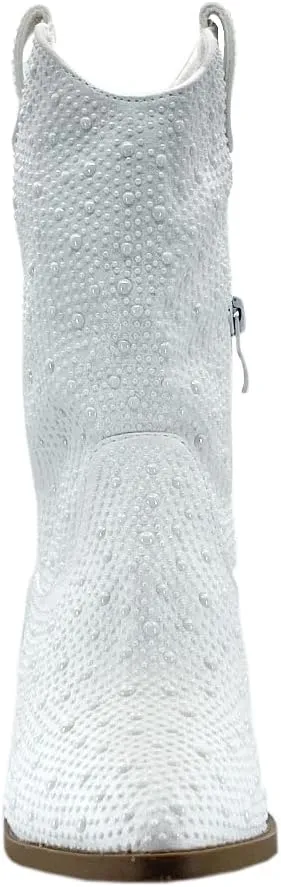 ABSOLEX Girls' Western Cowgirl Cowboy Pointed Toe Rhinestone Low Heel Boots