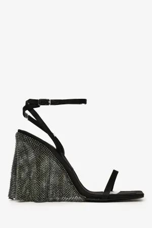 Alexander Wang Black Satin Crystal Embellished Blake Sandals Size 35