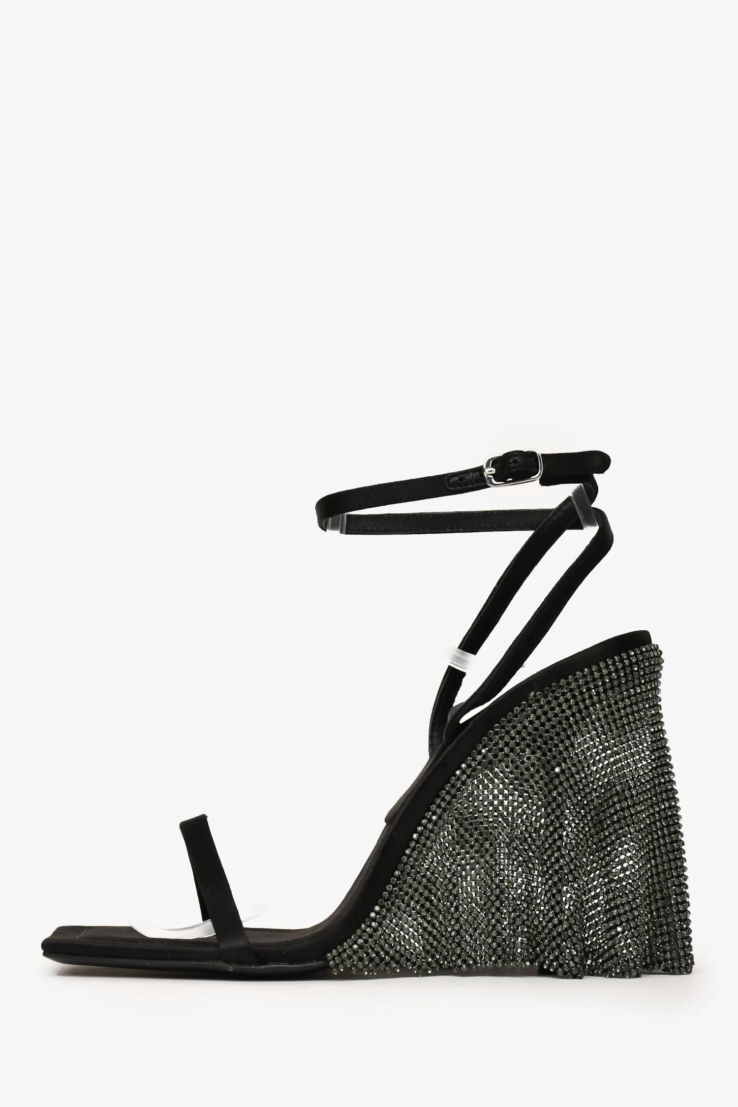 Alexander Wang Black Satin Crystal Embellished Blake Sandals Size 35