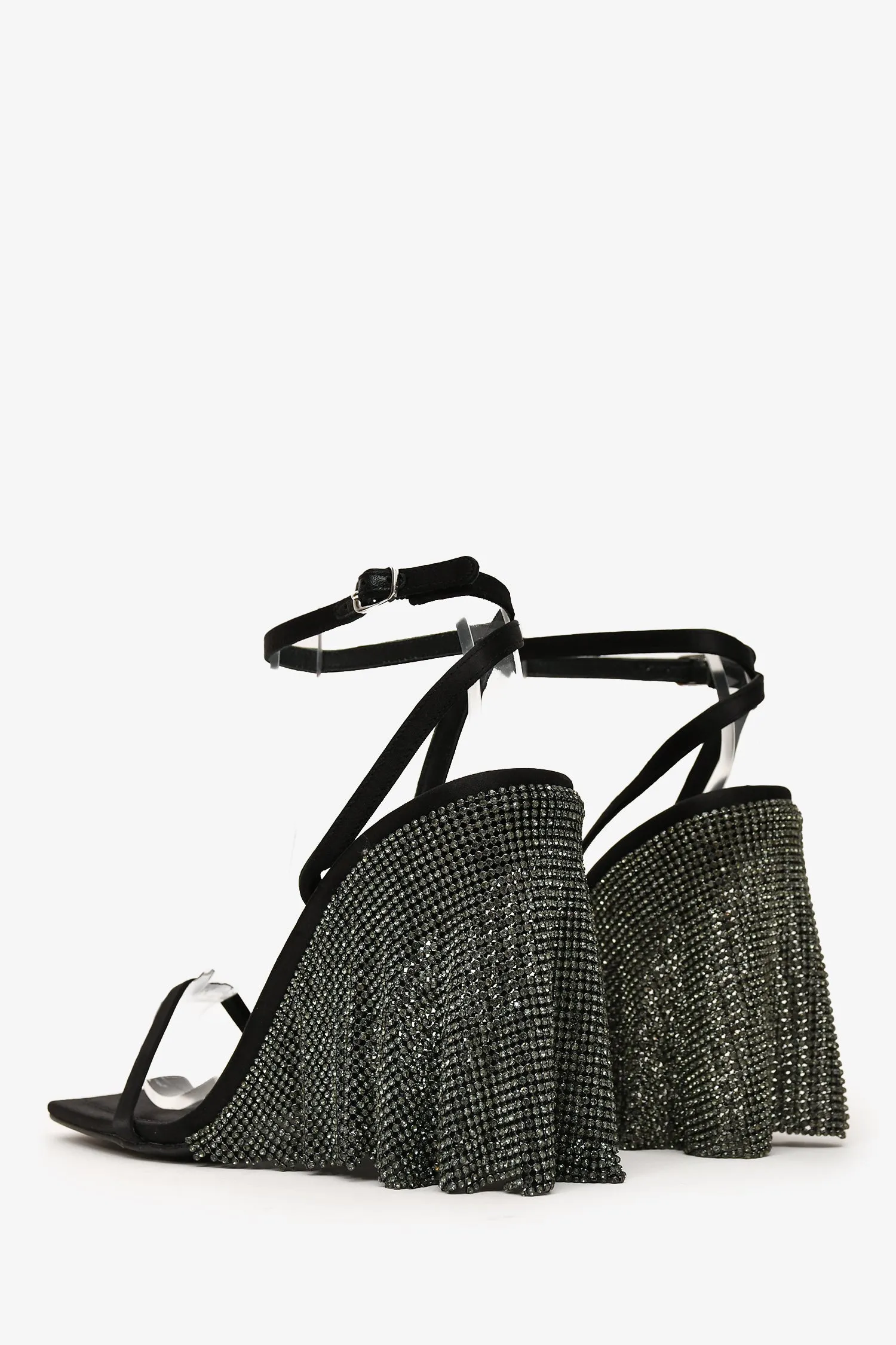 Alexander Wang Black Satin Crystal Embellished Blake Sandals Size 35