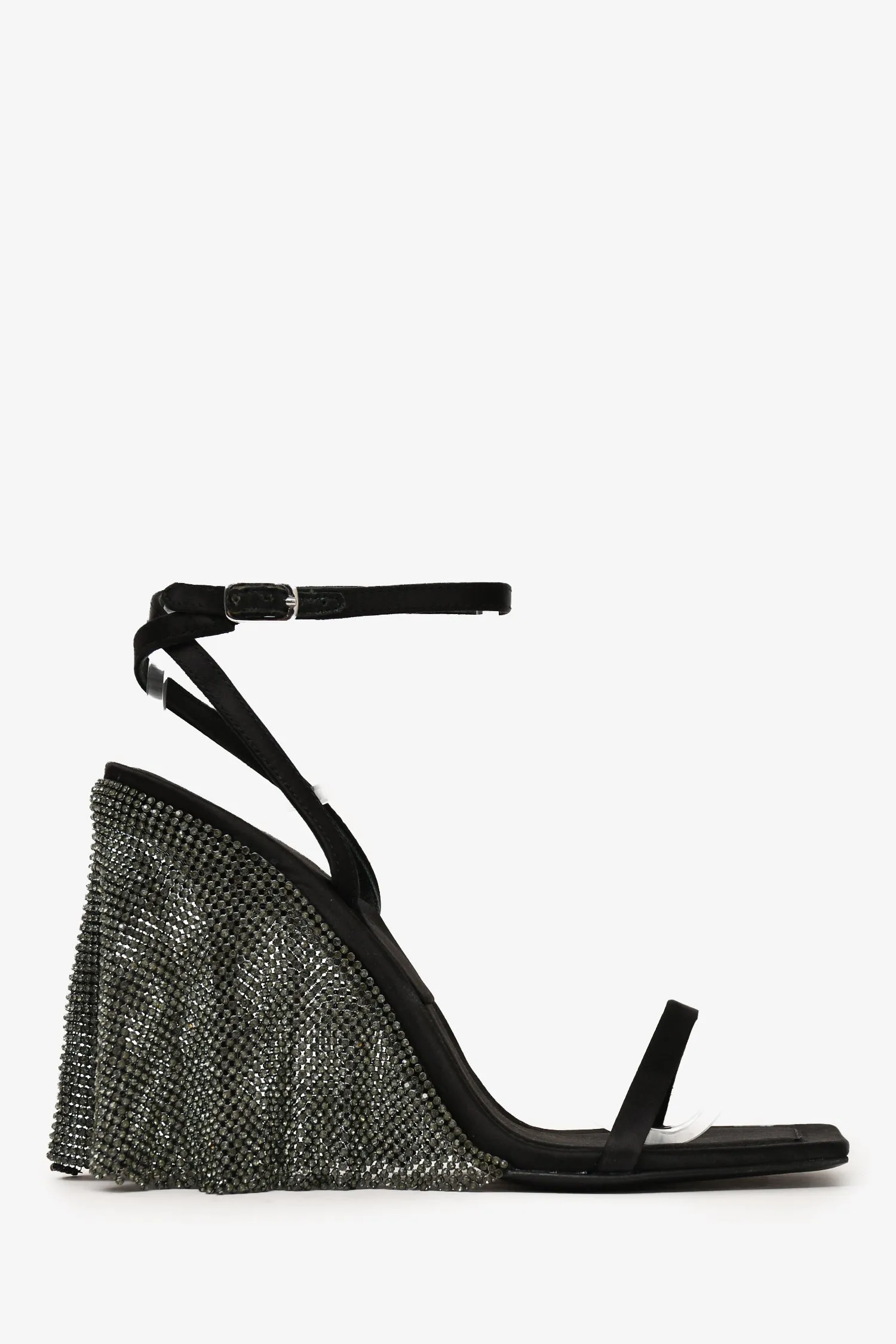 Alexander Wang Black Satin Crystal Embellished Blake Sandals Size 35