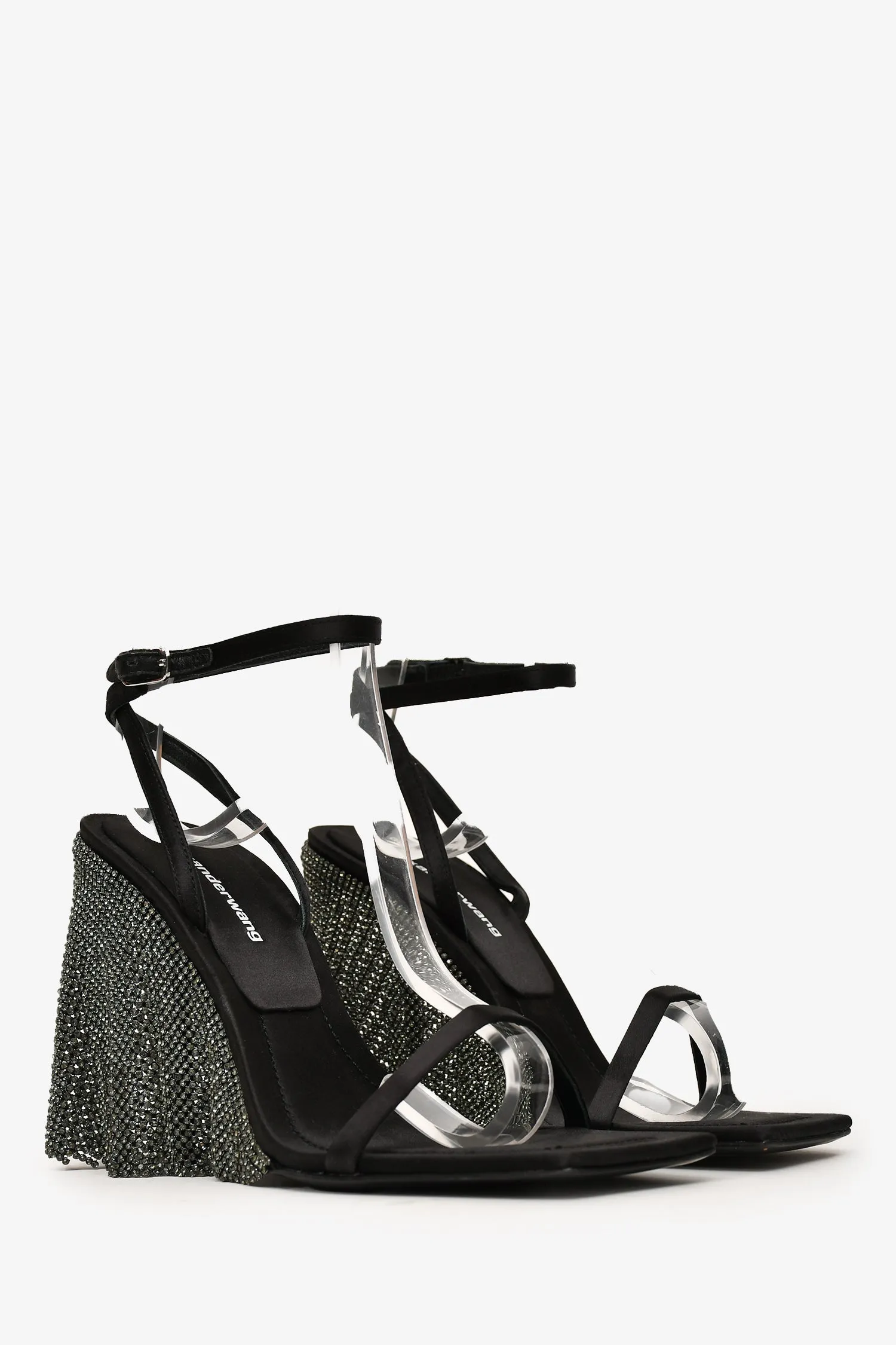 Alexander Wang Black Satin Crystal Embellished Blake Sandals Size 35