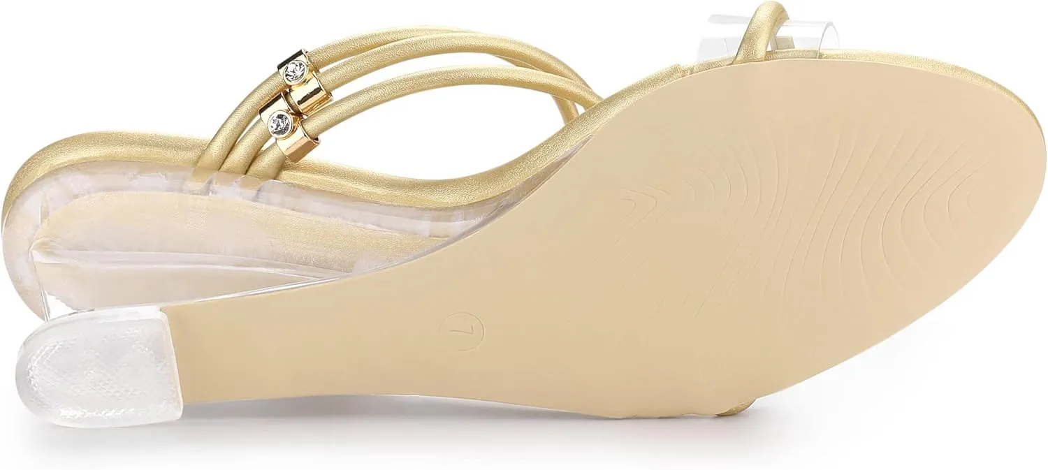 Allegra K Women's Low Wedges Clear Heel Sandals