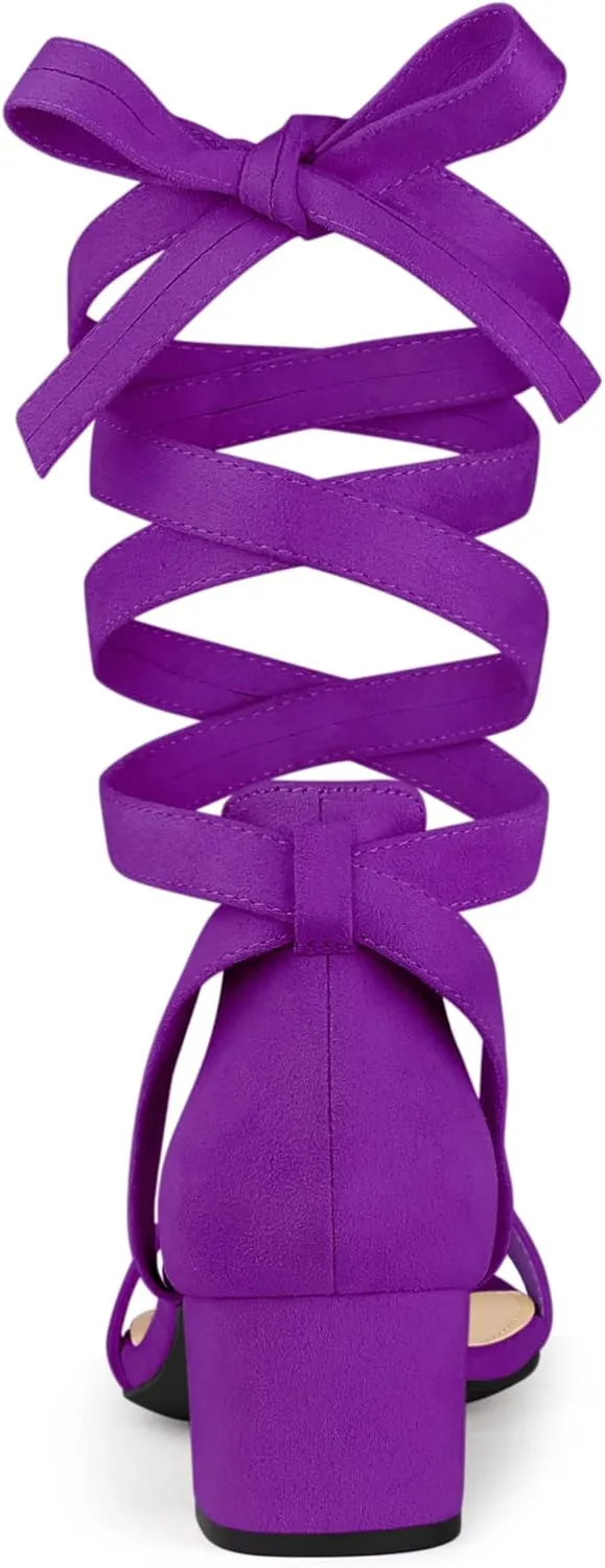 Allegra K Women's Open Toe Block Heel Lace Up Heels Heel Sandals