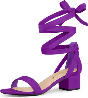 Allegra K Women's Open Toe Block Heel Lace Up Heels Heel Sandals