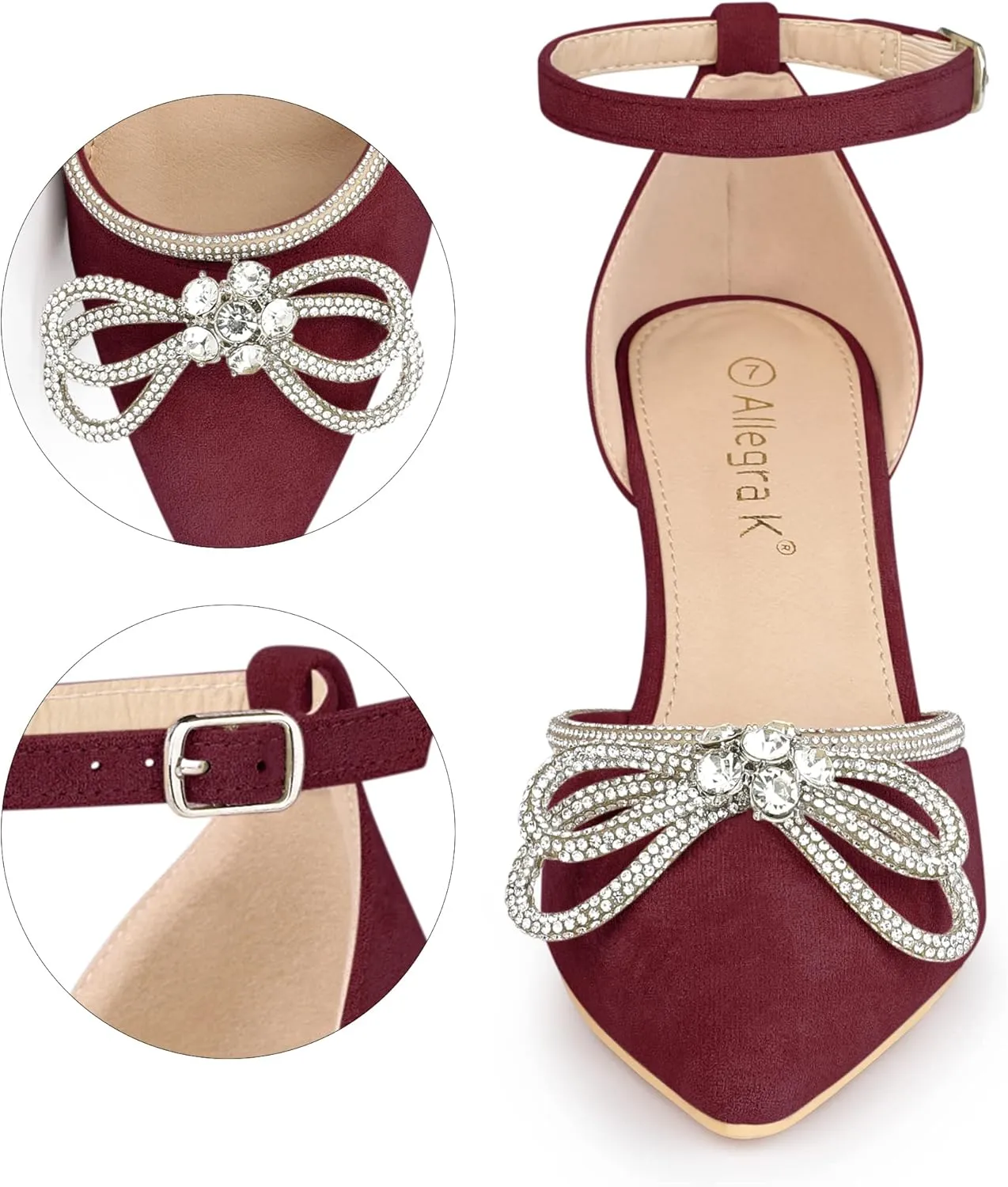 Allegra K Women's Rhinestones Bow Ankle Strap Stiletto Heel Sandals Pumps