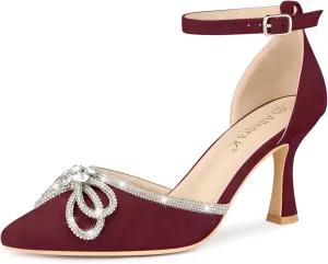 Allegra K Women's Rhinestones Bow Ankle Strap Stiletto Heel Sandals Pumps