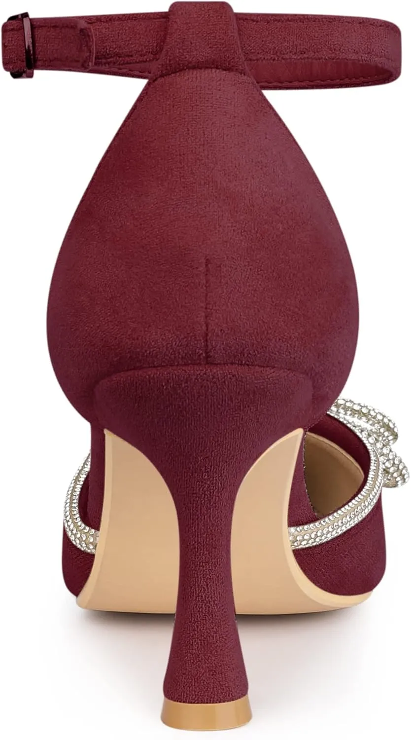 Allegra K Women's Rhinestones Bow Ankle Strap Stiletto Heel Sandals Pumps