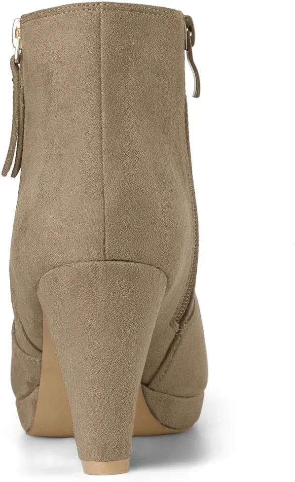 Allegra K Women's Side Zip Low Platform Chunky Heel Ankle Booties
