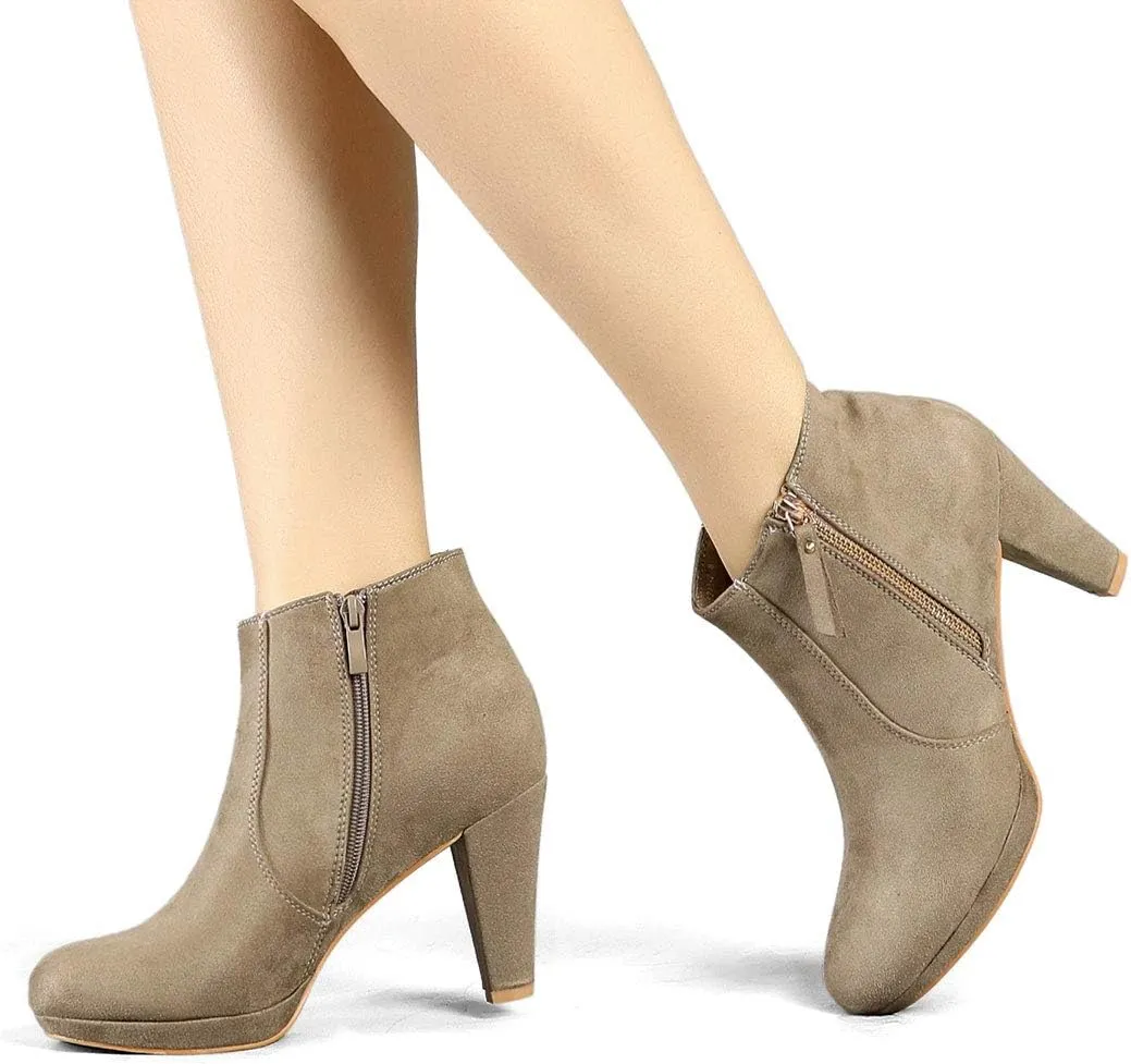 Allegra K Women's Side Zip Low Platform Chunky Heel Ankle Booties
