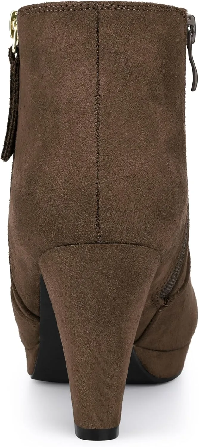 Allegra K Women's Side Zip Low Platform Chunky Heel Ankle Booties