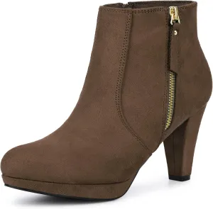 Allegra K Women's Side Zip Low Platform Chunky Heel Ankle Booties