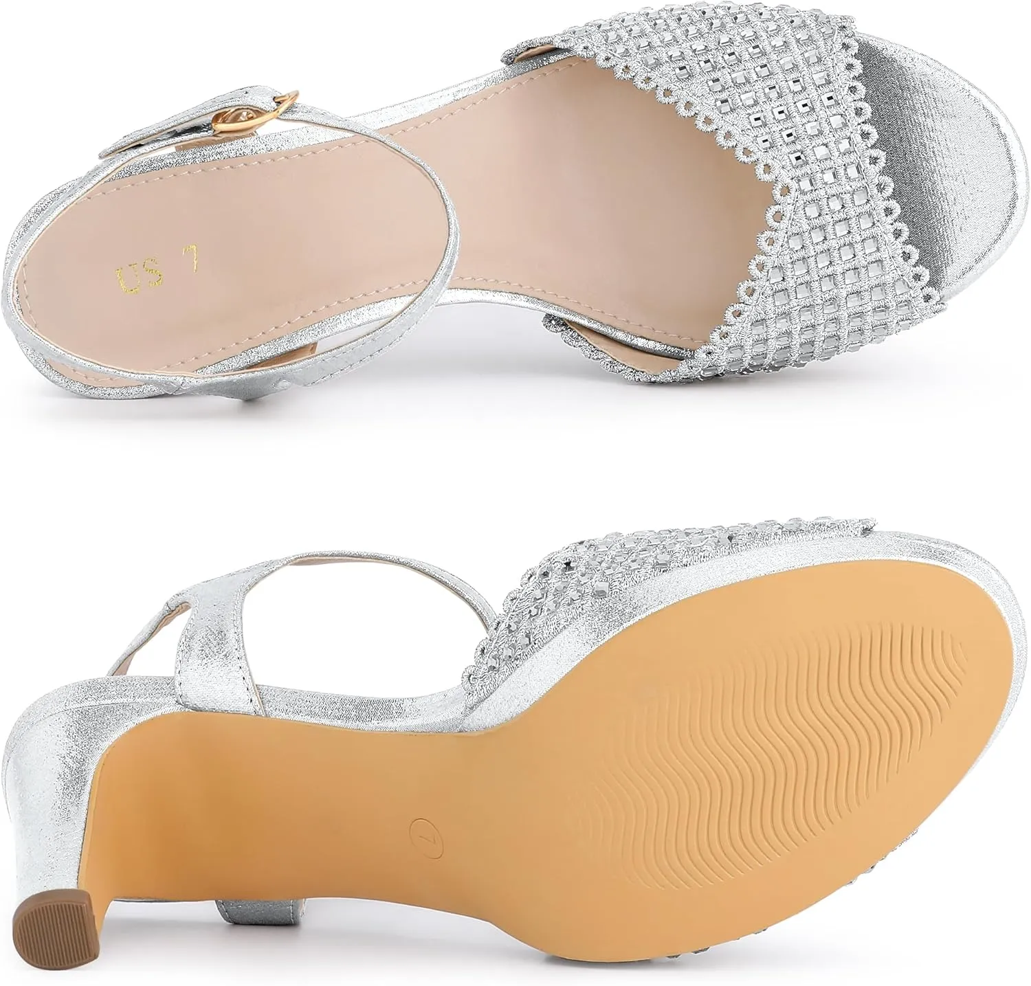 Allegra K Women's Sparkly Rhinestone Heels Slingback Stiletto Heel Sandals