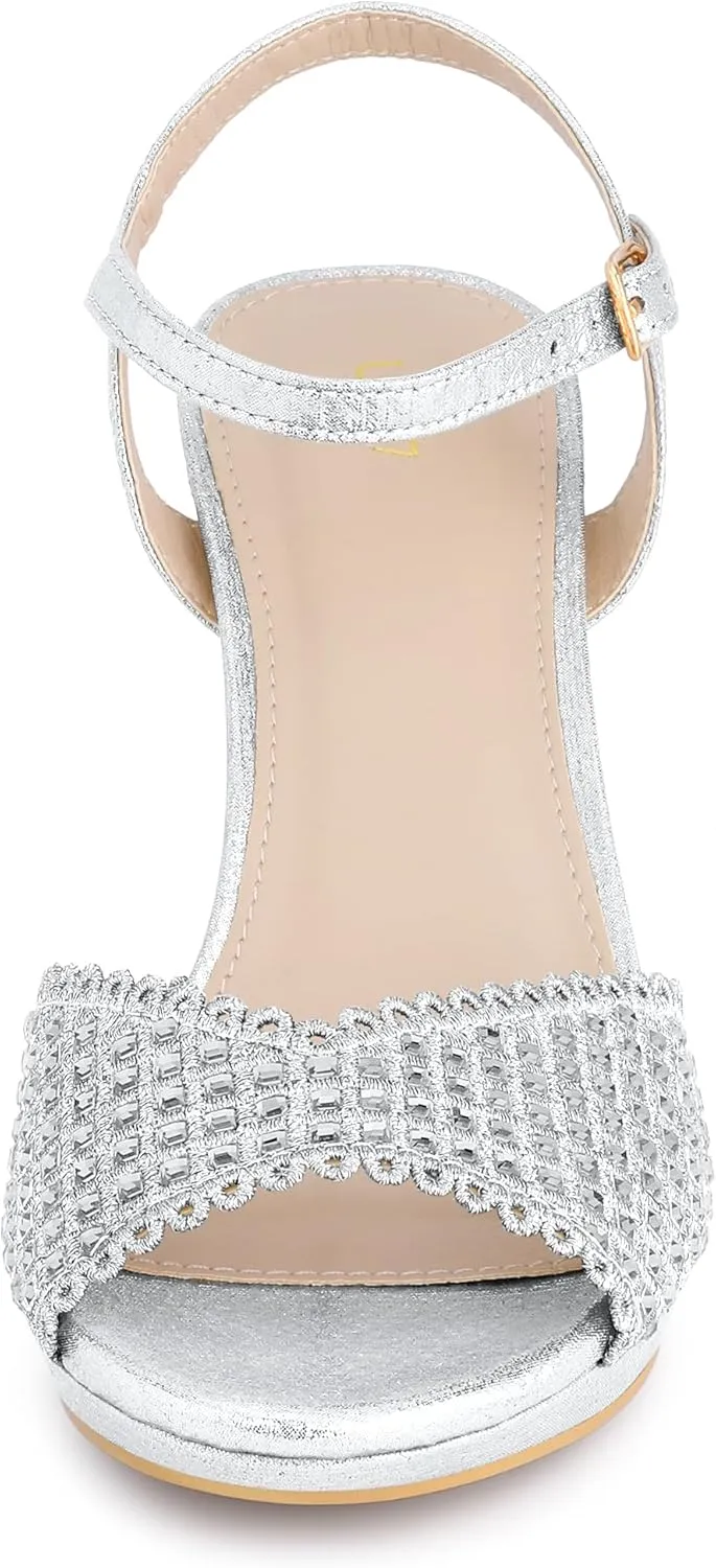 Allegra K Women's Sparkly Rhinestone Heels Slingback Stiletto Heel Sandals