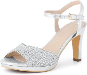 Allegra K Women's Sparkly Rhinestone Heels Slingback Stiletto Heel Sandals