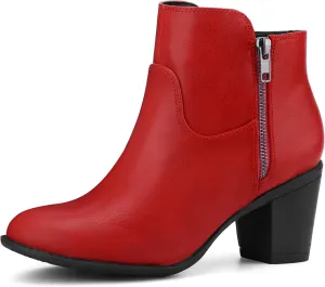 Allegra K Women's's Low Chunky Heel Side Zipper Ankle Booties