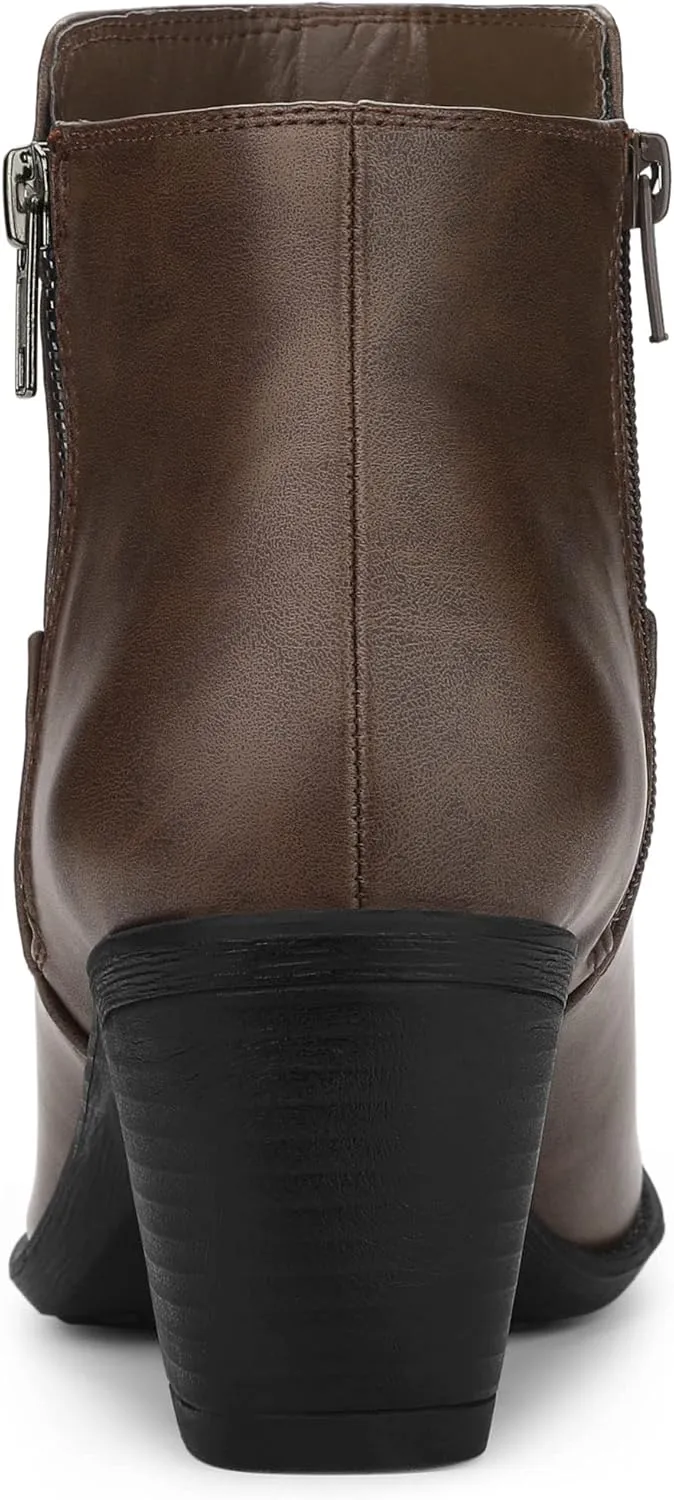 Allegra K Women's's Low Chunky Heel Side Zipper Ankle Booties