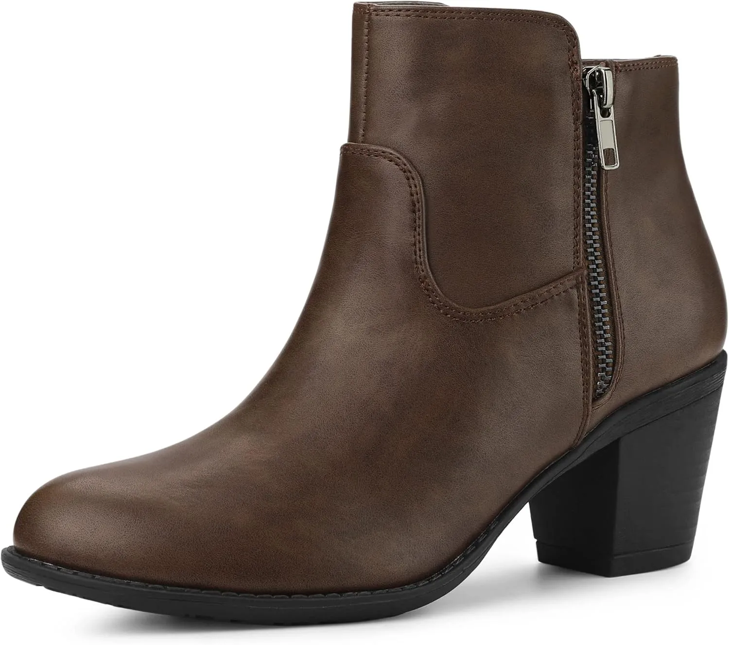 Allegra K Women's's Low Chunky Heel Side Zipper Ankle Booties