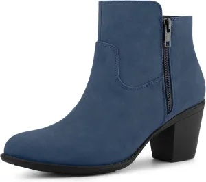 Allegra K Women's's Low Chunky Heel Side Zipper Ankle Booties
