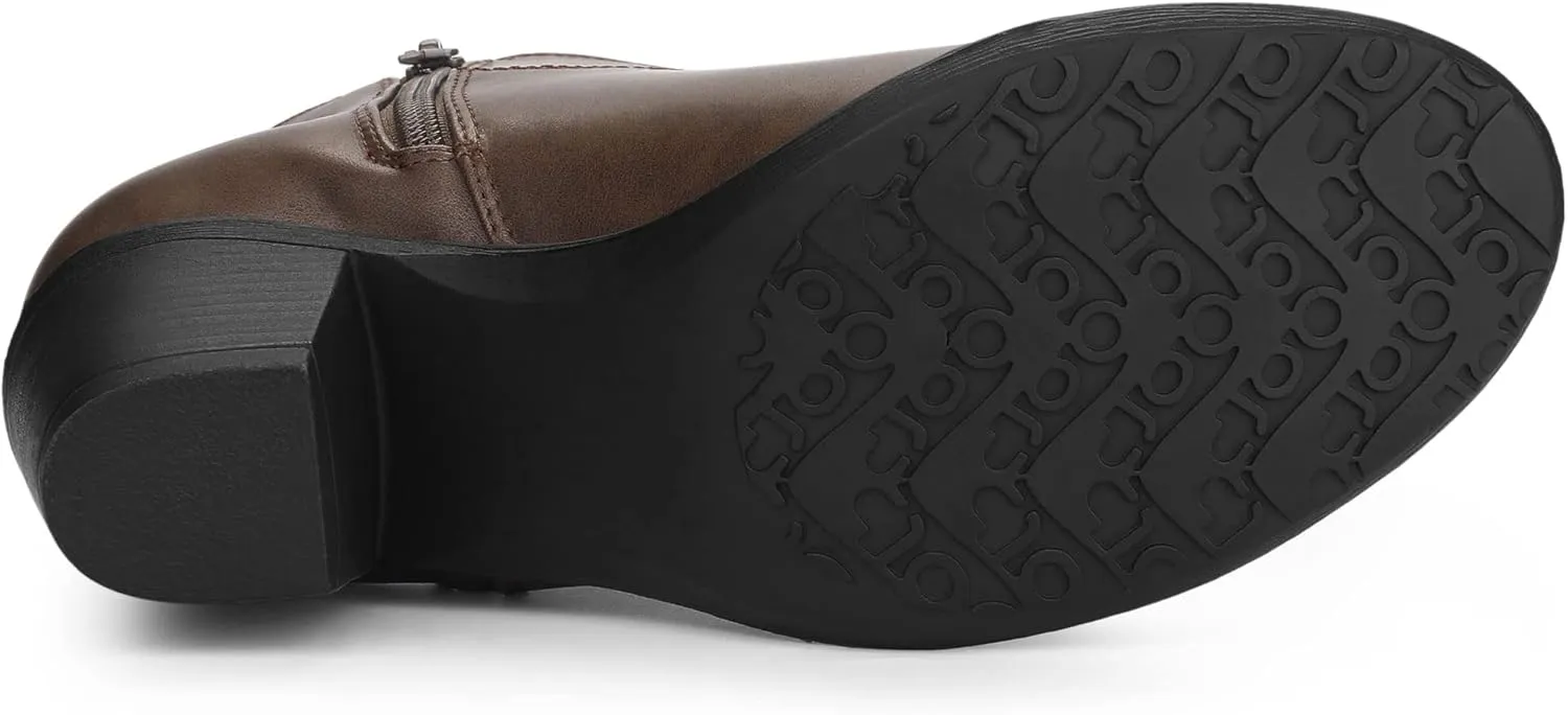 Allegra K Women's's Low Chunky Heel Side Zipper Ankle Booties